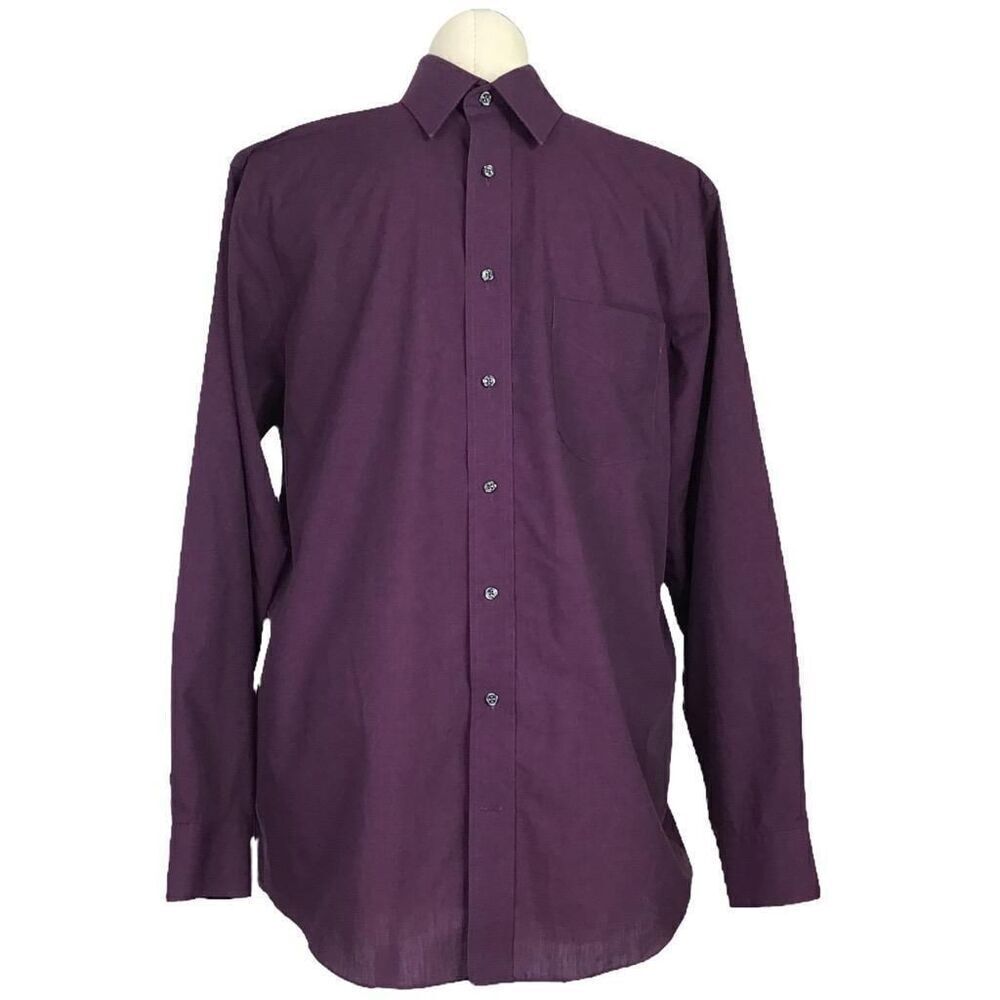 Stafford Shirt Men 16 34 35 Purple Wrinkle Free Classic Cotton Blend Button Up